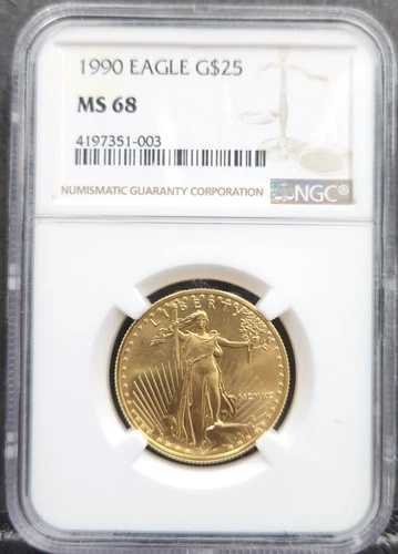 1990年 25ドル ゴールド アメリカンイーグル 1/2オンス ゴールド MS 68 NGC 低鋳造キーデート #788 665,720円