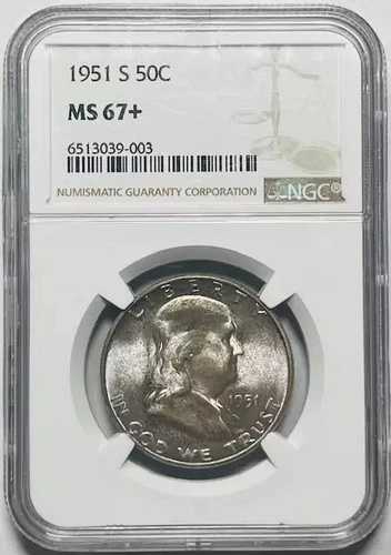 1951 S フランクリン ハーフ ドル NGC MS-67+ 非常に光沢あり!