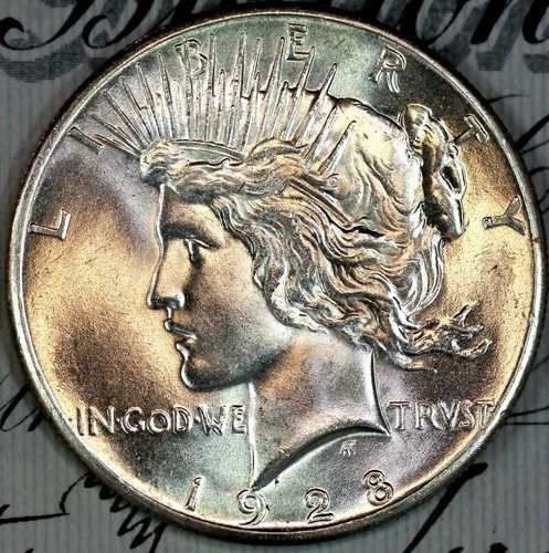 1928-P 新品+宝石付き BU MS PEACE シルバードル DC291 マシューズ・ホードより
