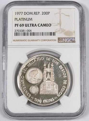 1977年 ドミニカ共和国 プラチナ 200ペンス (0.8999 オンス APW) NGC PF69 UCAM - 発行枚数 5枚