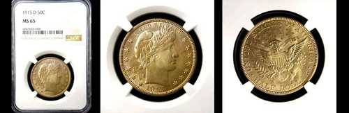1915-D 50C NGC MS65-POP 50- PQ トーンバーバーハーフ---|WORLD RESOURCE【QUEEN店】