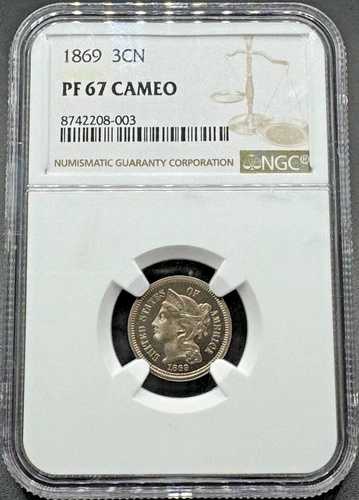 1869年 3セントニッケル NGC PF67 カメオ 01XXEC26