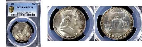 1952 50C MS67FBL PCGS-6のみ高グレード-フランクリンハーフダラー---