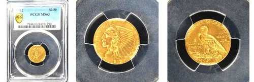 1912年 $2.50 MS63 PCGS-インディアンヘッドクォーターイーグル｜WORLD RESOURCE【QUEEN店】 704,880円