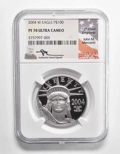 PF70 UCAM 2004-W 100ドル アメリカン プラチナ イーグル - サイン入り - NGC グレーディング済み *1030|WORLD RESOURCE【QUEEN店】