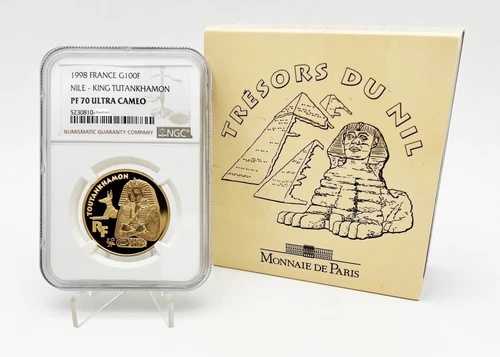 フランス 1998年 100フラン ナイル川 ツタンカーメン王 エジプト 1/2オンス 金貨 NGC PF70