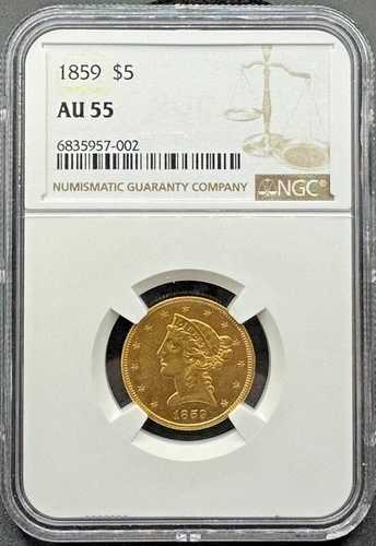 1859年 5ドル リバティゴールド ハーフイーグル NGC AU55 11XXIB25