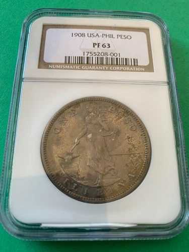 アメリカ・フィリピン 1ペソ プルーフ 1908 NGC PF 63