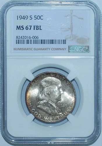 1949 S NGC MS67FBL フルベルライン フランクリン ハーフダラー ミントセット トーン