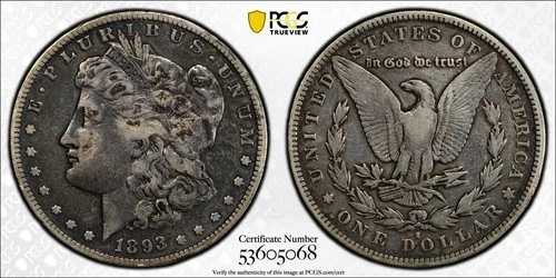 1893-S モルガン銀貨 1ドル PCGS認定 ファインディテール - 希少キー日付 #424-3｜WORLD RESOURCE【QUEEN店】