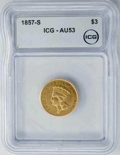 1857-S 3ドル金貨 インディアン AU53 ICG 948942-10