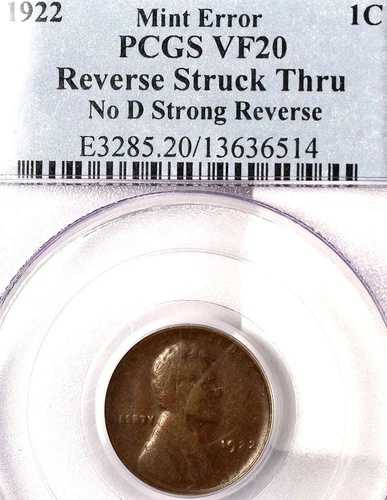 1922年 No D 1C 強力リバース VF20BN PCGS--ミントエラーリバースストライクスルー2907 IN｜WORLD RESOURCE【QUEEN店】