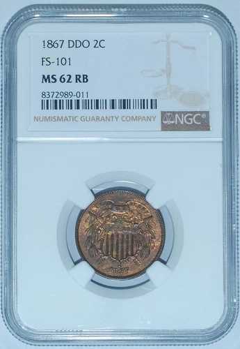 1867 NGC MS62RB レッドブラウン FS-101 ダブルダイ 表面 2セント 2C 木目調