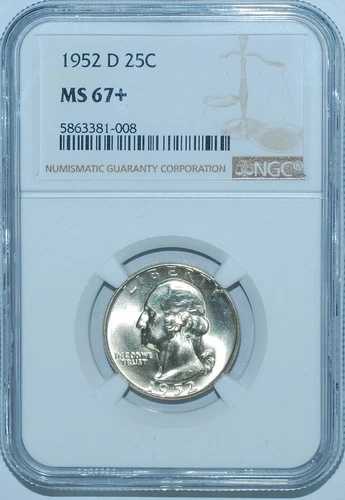 1952年 D NGC MS67+ ワシントン シルバー クォーター｜WORLD RESOURCE【QUEEN店】 751,520円