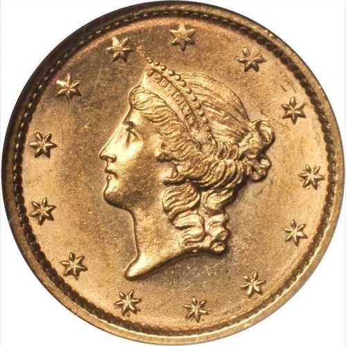 1849年 Lなし NGC MS64 キーデート 金貨 G$1