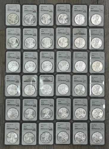 1986-2021 アメリカンイーグルシルバーダラータイプ1コレクション 36 ASEコイン、NGC MS-69