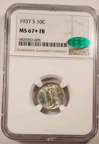 NGC/CAC Pop Of 3 MS 67+FB 1937-S 10C マーキュリー ダイム フルバンド 超素晴らしい!!!