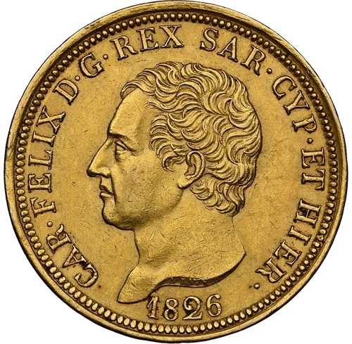 イタリア - 1826-L - サルデーニャ - カルロ・フェリーチェ - 80リラ - NGC AU58 - 希少な少量発行