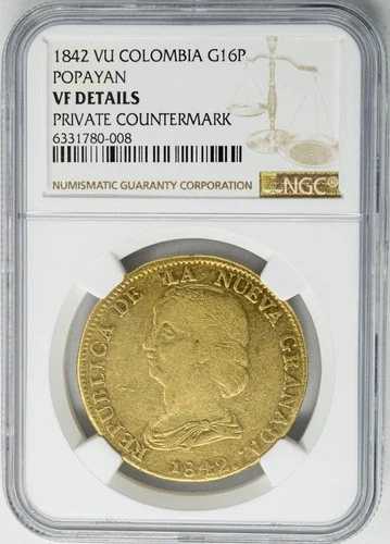 1842 VU コロンビア金貨 16ペソ ポパヤン .7614 AGW VF 詳細 NGC 946575-3 782,760円