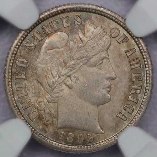 1895-S 10セントバーバーダイム - NGC MS 65