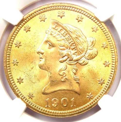 1901年 リバティ ゴールド イーグル 10 ドル コイン - NGC MS66+ プラス グレード認定 - 価値 8,500 ドル
