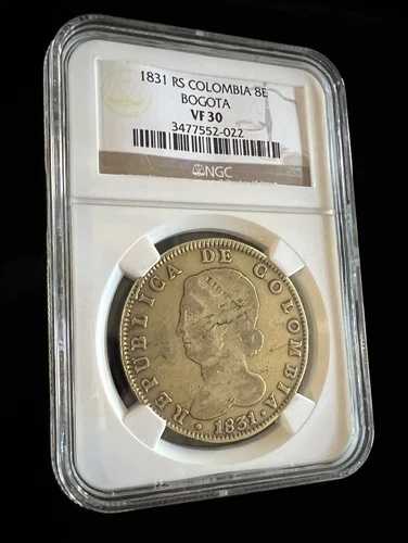 1831年 RS コロンビア 8エスクード 希少金貨 ボゴタ NGC VF 30 .7616オンス