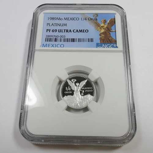 1989 NGC PF69 UCAM - メキシコ 1/4 オンス プラチナ リベルタ オンザ コイン #56142B