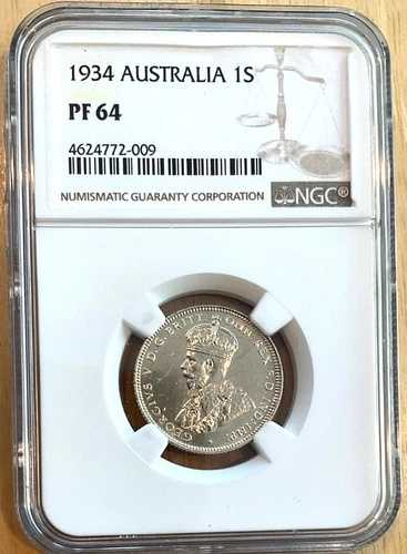 1934年 オーストラリア 1シリング、NGC PF 64、KM-26、50枚鋳造、プルーフでは非常に希少