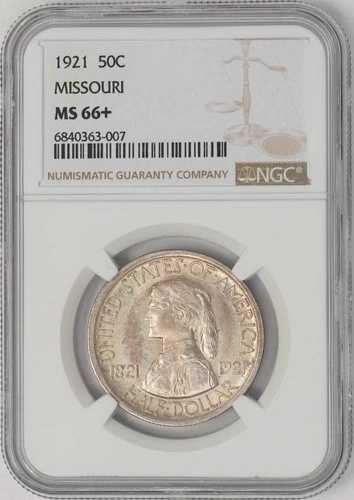 1921年 ミズーリハーフ 50セント MS66+ NGC 948478-8