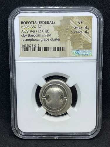 ボイオティア・テーベ（連邦）ARステイター古代銀貨NGC VF（紀元前395-387年）盾 790,680円