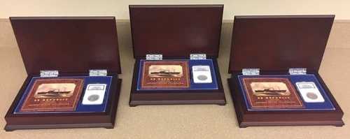 SS リパブリック 3 枚セット リバティ ハーフ ダラー コイン | NGC 認定 | 1853、1854、1861 DVD 付き