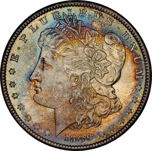 1889-P 1ドル モルガン・ダラー NGC MS66+ -- 美しい青、オレンジ、赤褐色の宝石｜WORLD RESOURCE【QUEEN店】
