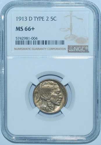 1913 D NGC MS66+ T2 タイプ2 バッファローニッケル 788,480円