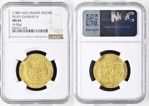 フランス - シャルル 6 世 - エキュドール・ア・ラ・クロンヌ・ラ・ロシェル - NGC MS 65-|WORLD RESOURCE【QUEEN店】