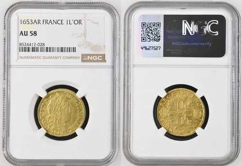 フランス - ルイ14世 - ルイ・ドール 1653年 アラス - NGC AU58 - トップポップ -
