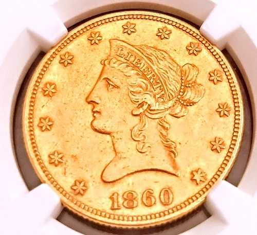 1860年 $10 リバティ ゴールド イーグル リバティ NGC AU より良い日付 非常に低い人口 -