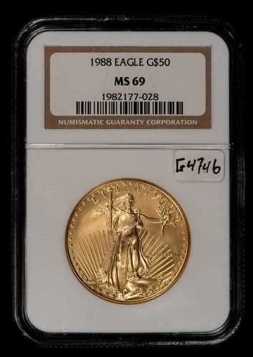 1988年 G$50 1オンス ゴールド アメリカンイーグル - 完璧な外観 - NGC MS 69 - SKU-G4746