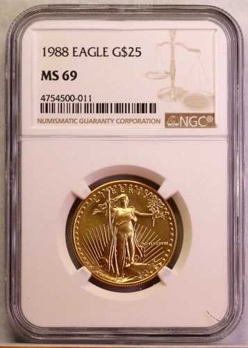 1988年 25ドル 1/2オンス アメリカン・ゴールド・イーグル MS69 NGC 4754500-011