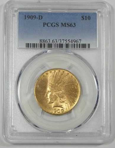 1909-D ゴールド インディアンヘッド 10ドルコイン PCGS MS 63 認定