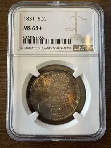 1831年 50セント NGC MS64+ 光沢のあるキャップドバストハーフドル！オリジナルのレインボートーン 759,990円