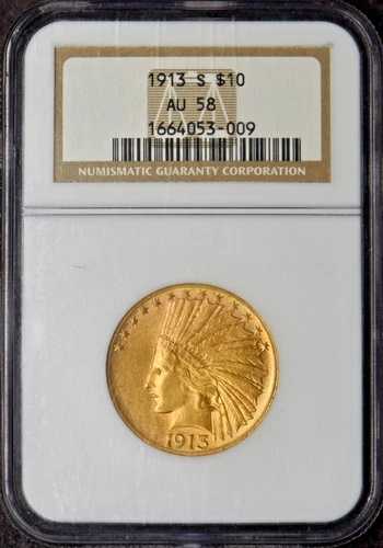 1913-S 10ドル金貨インディアンイーグル - NGC AU58 - 旧第9世代ホルダー - ?COINGIANTS?