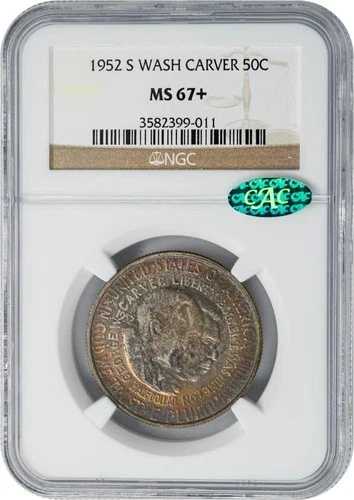 1952-S ブッカー T ワシントン ハーフ 50セント MS67+ NGC CAC 949378-10