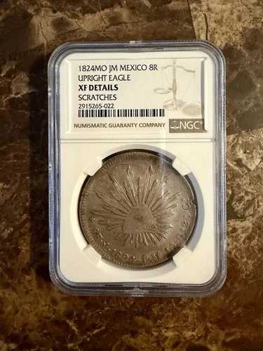 1824Mo JM 8 レアル メキシコ 直立鷲 XF NGC 非常に希少で収集価値が高い