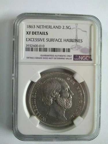 オランダ 2.5 グルデン 1863 希少コイン NGC XF 詳細 -