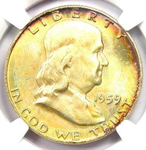 1959-D フランクリン ハーフダラー 50セントコイン - NGC MS67+ FBL プラスグレード - 価値12,000ドル以上