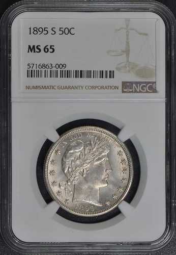 1895-S バーバー ハーフダラー 50セント NGC MS65