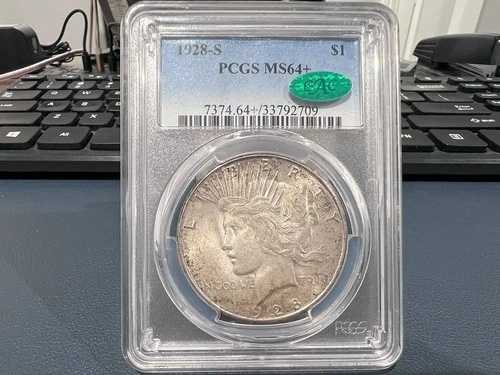 1928-S 1ドル ピースダラー PCGS MS64+ CAC CAC CAC 承認済み (BBHE)