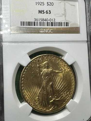 1924年製、1925年製ホルダー入り、セント・ゴーデンス 20ドル ダブルイーグル金貨 NGC MS 63