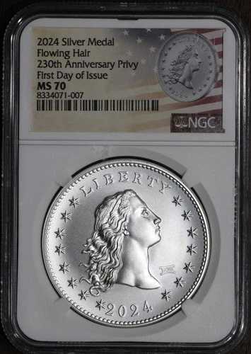 2024年（MS70）フローイングヘアシルバーメダル第230回PRIVY NGC FDOI発行初日