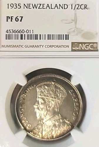 ニュージーランド 1935年 ハーフクラウン 極上ジェムカメオ プルーフ NGC PF67 最高LV 801,185円